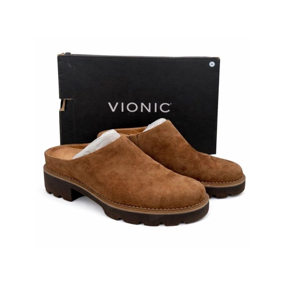 Vionic Fairfax Hazelnut Suede Leather Supportive Mule Clog Lug Sole Women’s 10 - Picture 5 of 12